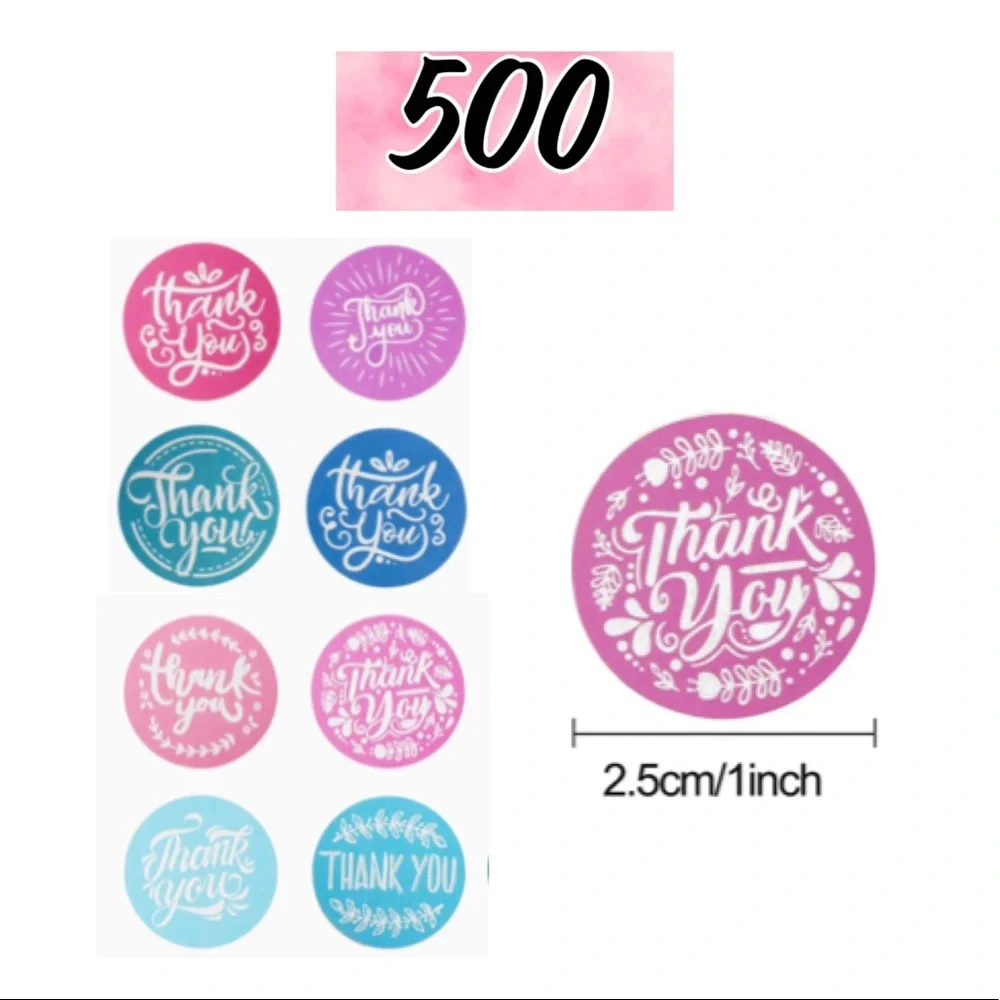 500 Thank you stickers 1” 8 designs